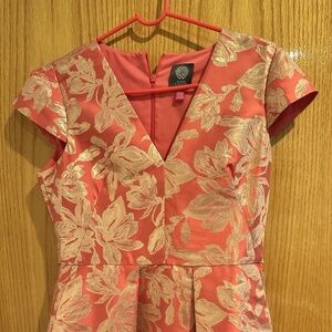 Women's Pink Gold Metallic Jacquard Fit & Flare Dress